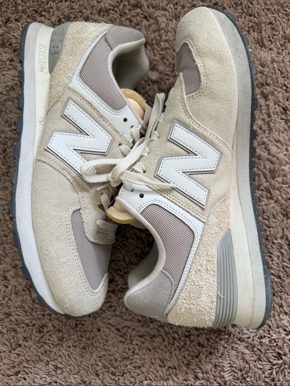 New Balance Men’s Cream & Light Gray Suede Mesh Sneakers
